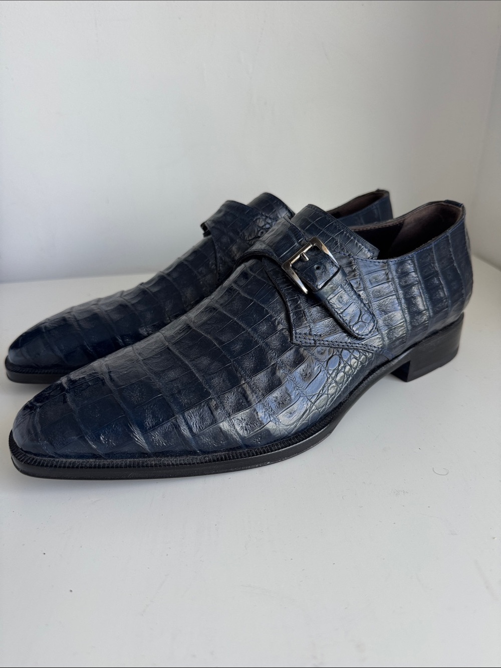 Caporicci Men's Navy genuine alligator 🐊 Single Monk Strap Oxfords